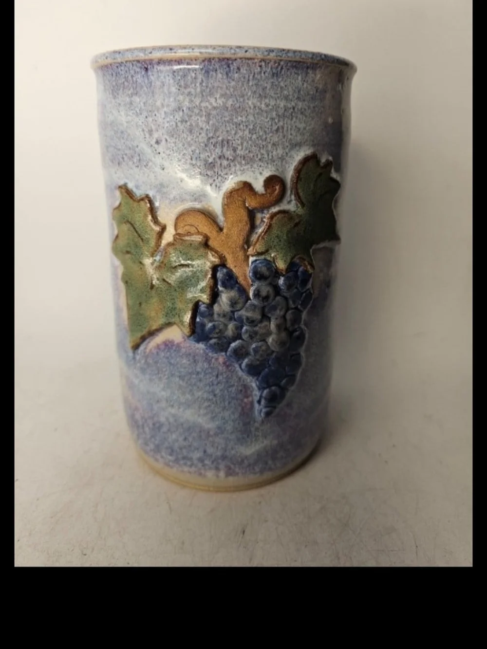 Blue Ceramic Grape Motif Vase, From Sonoma County, Al Podesto